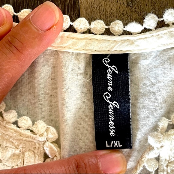 Jeune Jeunesse Cream Colored Boho Style Mini Dress Size L-XL - Picture 6 of 15